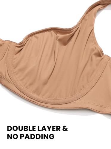 Image of DOBREVA Women's Unlined Balconette Bra Underwire Supportive Plus Size Smooth Scoop Neck