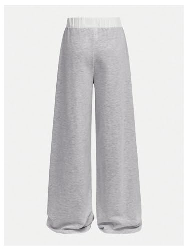 Image of RoseSeek Girl's Baggy Sweatpants Letter Patched Wide Leg Pants Elastic Waist Long Trousers Joggers Trendy