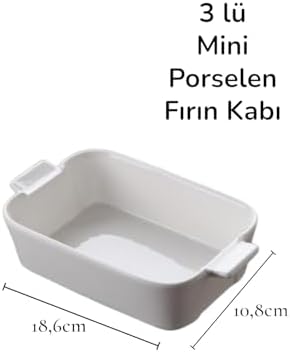 3 lü Porselen Dikdörtgen Kase, Kahvaltılık, Fırın Kabı - Görsel 2