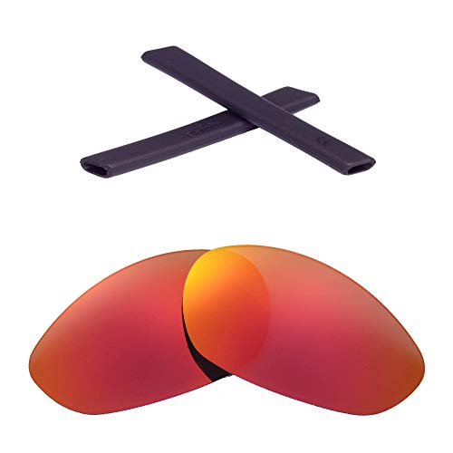 Walleva Polaried Replacement Lenses and Earsocks for Oakley Minute 2.0 Sunglasses -4 Options Available (Fire Red Polarized Lenses + Black Rubber)