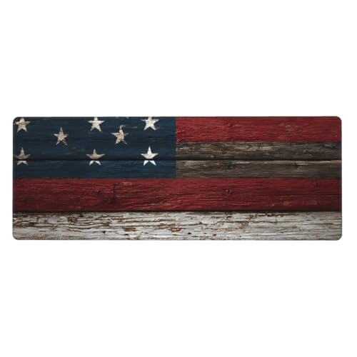Tapis de souris grand format en bois drapeau américain 80x30 cm antidérapant pour bureau
