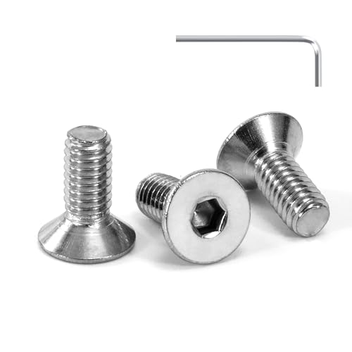 Tunejoy Viti a Testa Svasata M4 x 10 mm Vite a testa svasata Brugola Bulloni in Acciaio Inox A2 V2A Viti a Testa Piatta Norma DIN 7991 con Chiavi a Esagono Filettatura Completa 30 pezzi