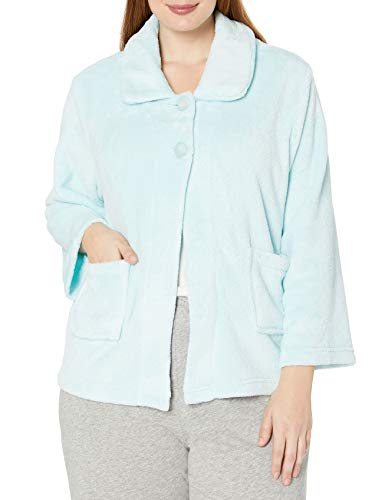 Casual Moments Women's Plus Size Bed JacketPeter Pan Collar Robe, Light Aqua, 3X