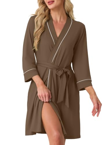 Image of PrinStory Womens Robe Knee Length Soft Knit Bathrobe S-2XL