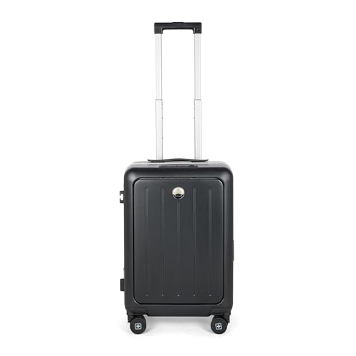Image of SWISS MILITARY Black Gold Collection Bristol Luggage, Anti-Theft Zipperless Trolley, TSA Lock, 360 Wheels, USB & Type-C Port, 14 inch Laptop Compartment, 44L, Makrolon PC,(Free Cover) Black, 55cm