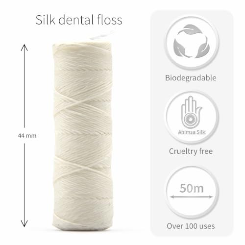Image of Refill Silk Dental Floss | Candelilla Wax Tooth Floss | Natural Dental Tape | Plastic Free Dental Floss | Eco Floss | Stainless Steel | Zero Waste Floss | Silk Floss | Mint | 2 x 55 Yards | Bambaw