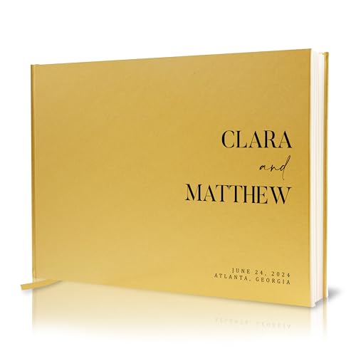 Personalized Guest Book - 11.5" x 8.5" Premium Custom Guest Signing Book with Bookmark and Blank Pages for Wedding Reception Table Decoration Engagement Birthday Party Event, Gold