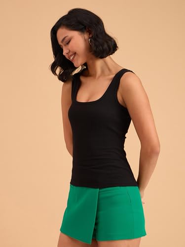Image of barcino Beige Ribbed Square Neck Tank Top