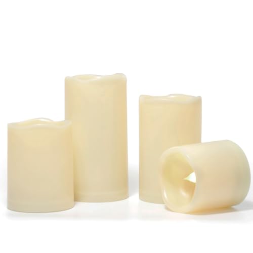 Image of CANDLE CHOICE Outdoor Battery Operated Flameless Candles with Remote & Timer Waterproof Plastic Realistic Flickering Fake Electric LED Pillars for Lantern Garden Wedding Christmas Decorations 4 Pack
