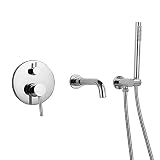 OWOHYG Set Rubinetto Doccia per Vasca con doccetta e beccuccio Girevole, Miscelatore Acqua Calda e Fredda a Parete, Rubinetto Doccia per Vasca Nero, Nero (Cromo), Cromo
