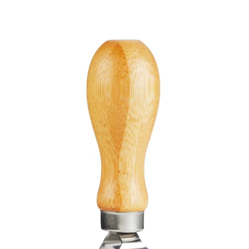 Foto von Relaxdays Wiegemesser mit Brett, Bambus & Edelstahl, zweischneidiges Kräutermesser, Kräuterbrett Ø 20 cm, Natur/Silber