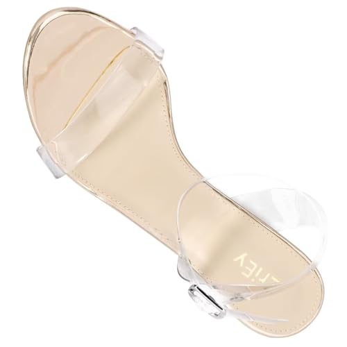 Image of ZriEy Women's Clear Heels Chunky Block Mid High Heeled Sandals