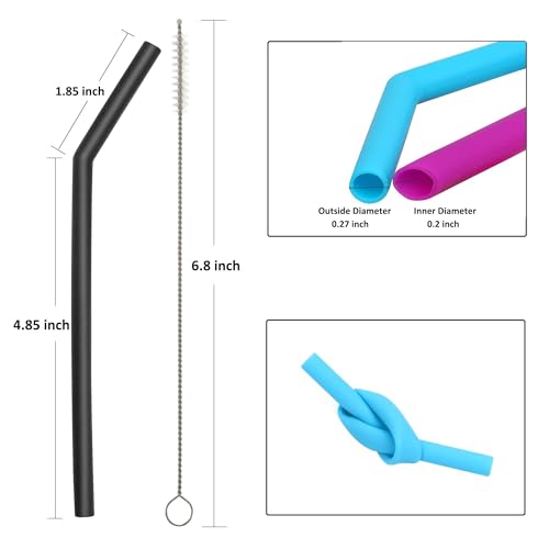 Reusable Clear Silicone Straws for Toddlers & Kids - 12 pcs Flexible Short Drink 6.7\" Straws for 6-10 oz Yeti/Rtic/Ozark Tumblers & 4 Cleaning Brushes - BPA free, no Rubber Tast