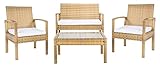 SAFAVIEH Outdoor Collection Bassey Natural/White Cushion 4-Piece Conversation...