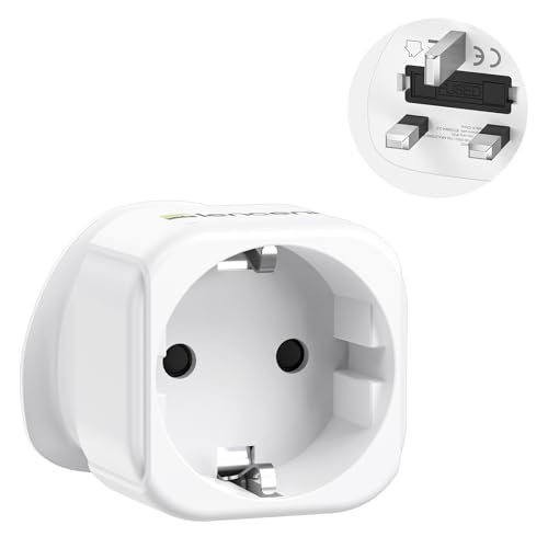 LENCENT EU to UK Plug Adapter, Europe Schuko 2 Pin to 3 Pin UK Travel Adaptor, European Euro to British Adapter- 1 Pack, White