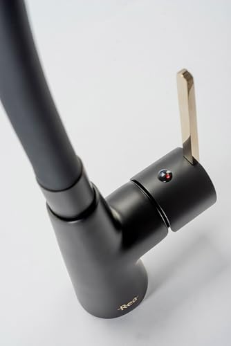 Rea Rubinetto Cucina Icon Nero/L.Oro Miscelatore Lavello Cucina In Ottone Miscelatore Monocomando Caldo E Freddo Regolabile Girevole A 360° (Nero/Oro Chiaro) - 4