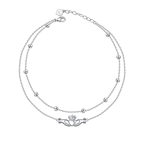 Image of Yearace Anklet for Women S925 Sterling Silver Adjustable Foot Beaded Chain Lotus Flower Claddagh Dragonfly Witches Knot Ankle Bracelet Summer Beach Anklets Jewelry Gift