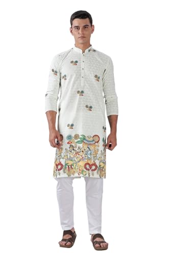 Image of BE ACTIVE Men's Cotton | Regular Fit Casual Mandarin Collar | Long Length Full Sleeves | Embroidered Indian Kurta