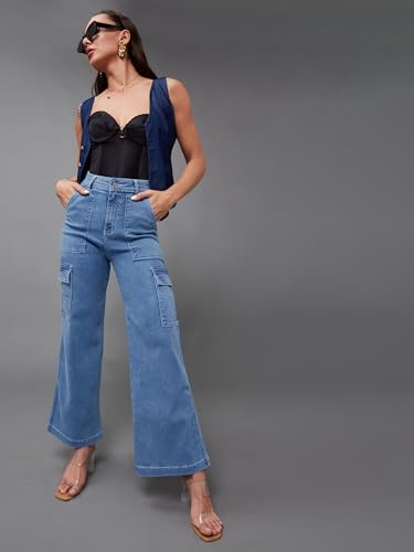 Image of Miss Chase Women's Skinny High Rise Cropped Length Fringe Detailing Stretchable Denim Jeans
