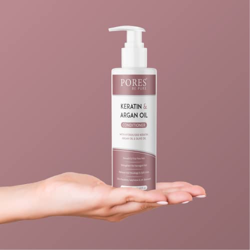 Image of PORES Be Pure Hair Conditioner with Hydrolyzed Keratin, Argan & Olive Oil | Nourishing Conditioner for Dry, Frizzy, Damaged Hair | Hair Smoothening & Strengthening Formula for Men & Women | Paraben & Sulfate Free - ( 250 ml X 2 )