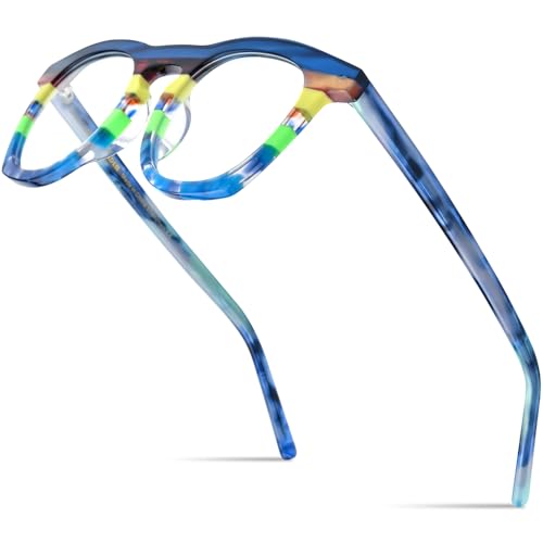 Image of HEPIDEM Multicolor Acetate Glasses Frame Women,Round Vintage Retro Optical Eyeglasses 9339