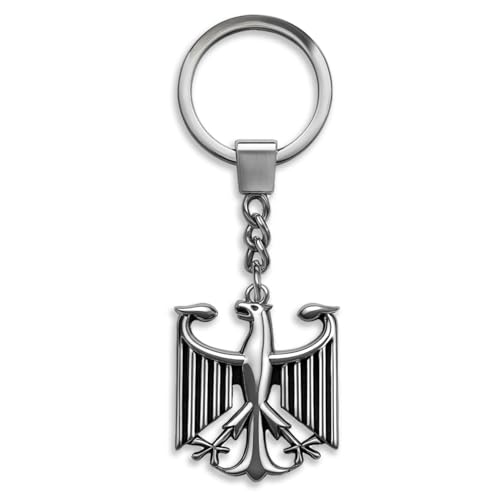 Soul-Cats Porte-clés aigle allemand en acier inoxydable 316L - 100 x 31 mm - Porte-clés robuste de 30 mm de diamètre - Accessoire allemand élégant dans une boîte cadeau