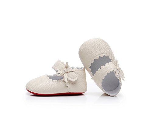 Image of HONGTEYA Infant Baby Girls Ballet Dress Shoes Mary Jane Princess Soft Sole Frist Walkers Crib Moccasins ï¼ˆ6-12Months/US 5/4.72/See Size Chart,Beige