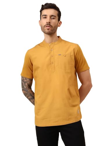 Image of Cantabil Men's Solid Mandarin Collar Half Sleeves Casual Shirt Kurta (P MSKU00002)