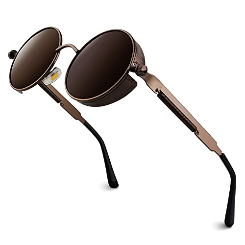 GQUEEN Lunettes de soleil Polarisées Ronde Rétro Métal Cadre Steampunk pour Homme et Femme Unisexe avec protection UV400 MTS2