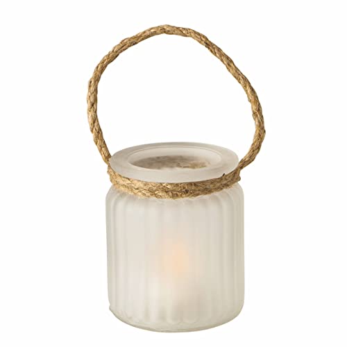 Milchglas Windlicht 9 cm - 5er Set - Kerzenglas mit Kordel zum Hängen - Glas Teelicht Kerzen Halter Tisch Deko Balkon Garten Wohnzimmer