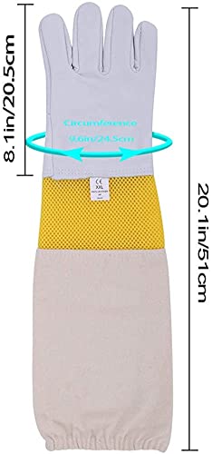 Luvas de apicultura com luvas de couro de cabra premium com mangas longas de lona ventilada e punhos