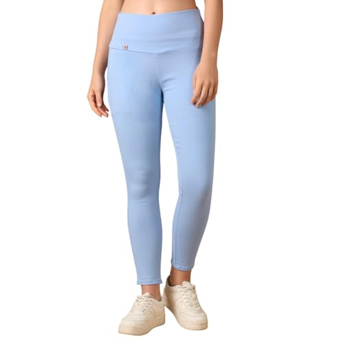 Image of 4FLIES Women's High Waist Slim Fit Jeggings | Super Combed Denim Stretch Ankle-Length Pants with Wide Waistband | Comfortable, Breathable Denim Look Leggings for Casual, & Office Wear