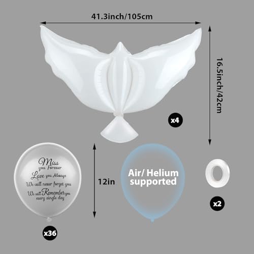 Image of Skylety 36 Pcs Memorial Balloons to Release with Dove Balloon,Transparent | Helium, Remembrance for Heavenly Birthday, Memorial Services, Release in Sky Ceremony, Forever in Hearts Messages