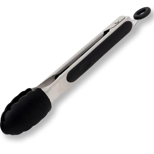 HENSSLERS® Grillzange Silikon [EDELSTAHL] - Küchenzange mit rutschfestem Griff - Hitzebeständige Silikonzange - Grill Zange Küche - Kochzange geeignet als Fleischzange (Klein)