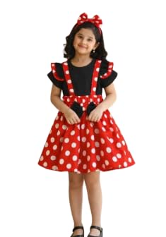 Baby Girls Frock Set | Black Top with Red Polka Dot Suspender Skirt | Matching Bow Headband Included | 3-Piece Stylish Outfit for Baby Girl-image-36