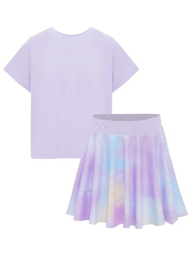 Girls Sports T-shirts And Skirts Set for Outdoor Tennis Golf Sports Girls Running Tracksuits Purple 5-6 Years4