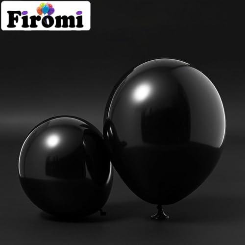 Image of Firomi Small Black Balloons 5-inch 100 Pack (with 2 Ribbons) | Helium Metallic Shiny Round Black Thicken Latex Balloon for Wedding Birthday Party