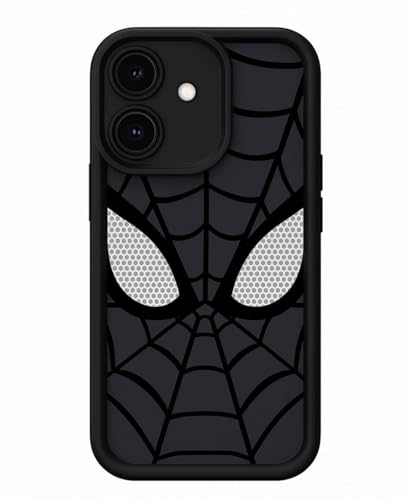 Image of Stylish Spider Back Case Cover Compatible for iPhone 16 | Spidey Face Mask Case | Soft Silicone | Camera & Full Body Protection | Shock Proof | (Black)