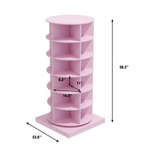 Image of HKLYRHIMO Rotating Storage Rack-American Design White-7-Tier Spinning Storage Rack,Free Standing 360 Revolving Shoe Organizer-for Bedroom,Livingroom,Hallway. (Pink,6-Tier with Base)