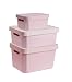 YDORO Cajas de almacenaje con tapa Juego de 3 | Cubos de plástico rosa en 3 tamaños diferentes 4,5L, 11L, 17L |Cubos de almacenaje de plástico apilables