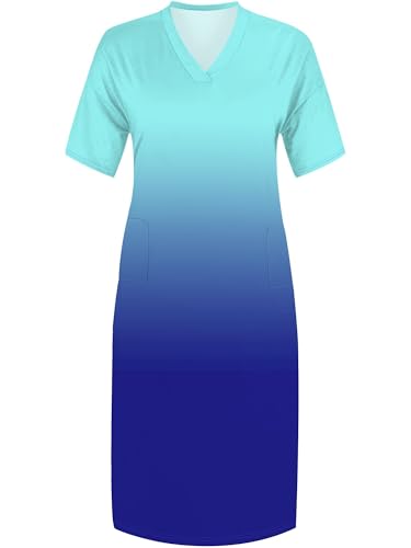 Image of SUZONANA Women Casual T-Shirt Dress V Neck Short Sleeve Solid Color Oversize Dress with Front Two Pockets