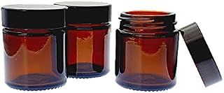 Avalon Cosmetic Packaging - PACK of 3 - Empty AMBER Glass Jars with Black Urea Airtight Lids for Aromatherapy Blends/Creams/Candlemaking (30ml)