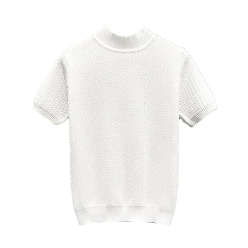 Men’S Slim Fit Cotton Knitted Pullover Sweater Short Sleeve Round Neck Loose Casual Top Tee