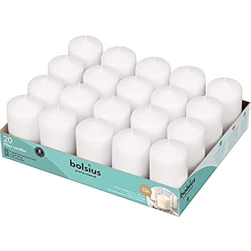 Bolsius White Pillar Candles – 2x3 Inches – 20 Pack Unscented – 15 Hours