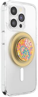 PopSockets Phone Grip for MagSafe with Kickstand, Magnetic Stand, Swappable Top, Secure Hold for iPhone MagSafe Cases, Phone & Tablet Grip - Enamel Gaudy Gold