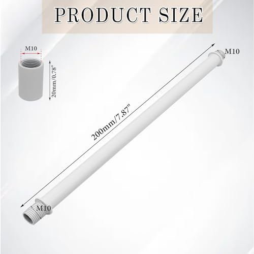 Image of 2pcs White M10 Straight Pipe Lamp Stem Kit with Connector,Threaded Extension Rod Metal Lamp Parts Replacement,with 2pcs M10 Connector(Length:200mm /7.87 inch)