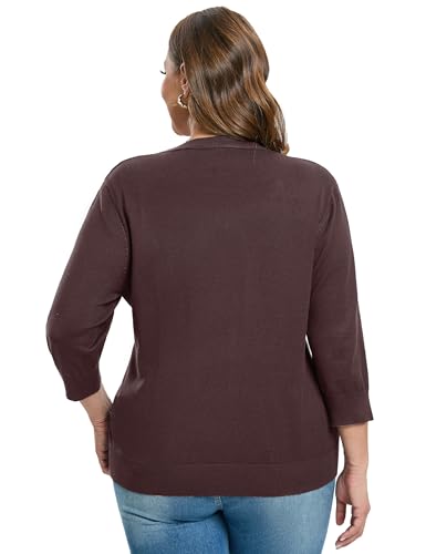 Women's Plus Size Cardigan Open Front Oversized Button Lightweight Sweaters V Neck Loose 3/4 Sleeve Cardigans Knit Outwear4