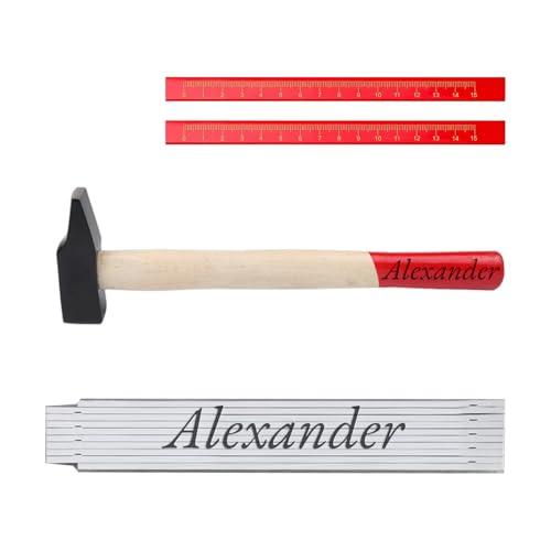 Set Regalo Hombre: Martillo + Regla Plegable de 2 m + Lápiz, Herramientas Carpinteria Madera Regalo Padre Cumpleaños, Regalo de Navidad para Padres Abuelos Esposos y Trabajadores de Construcción