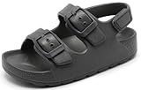 INMINPIN Toddler Boys Girls Buckle Sandals Comfort Open Toe Sandal with Adjustable Back Strap, Grey, 5 Toddler