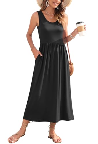 Image of WNEEDU Women's Summer Maxi Dress Casual Sleeveless Sundress